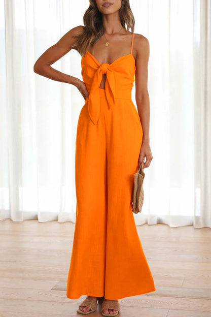 Monos casuales elegantes de color liso con escote en V y frenillo suelto (3 colores)