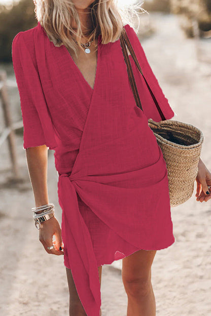 Vestidos casuales sencillos de corte A con escote en V y banda elástica (5 colores)