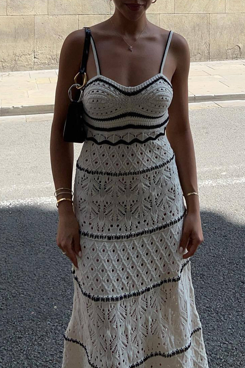 Vestido sexy de una sola pieza con escote en V y tejido en contraste, con aberturas y falda de un solo paso