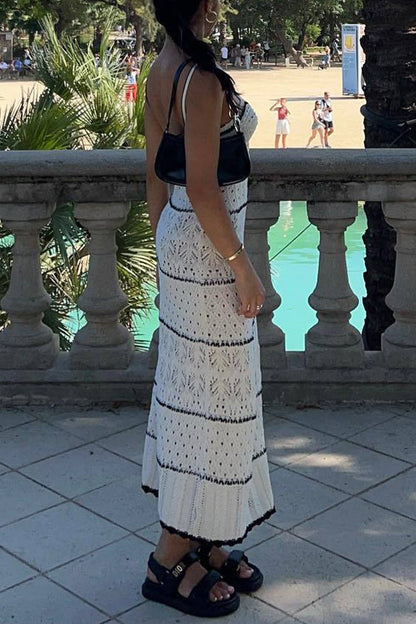 Vestido sexy de una sola pieza con escote en V y tejido en contraste, con aberturas y falda de un solo paso