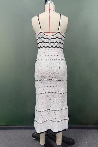 Vestido sexy de una sola pieza con escote en V y tejido en contraste, con aberturas y falda de un solo paso