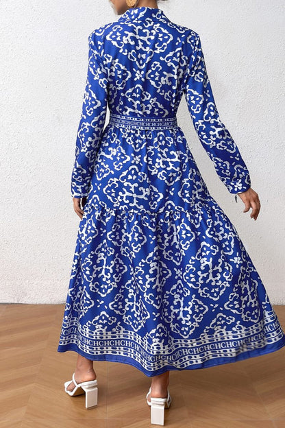 Vestidos casuales de manga larga con cuello camisero y estampado de patchwork