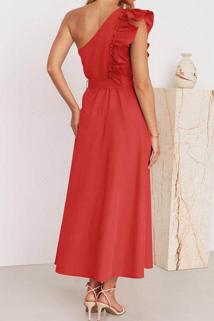 Vestidos elegantes de corte A con cuello oblicuo, banda elástica y orillo de hilo (5 colores)