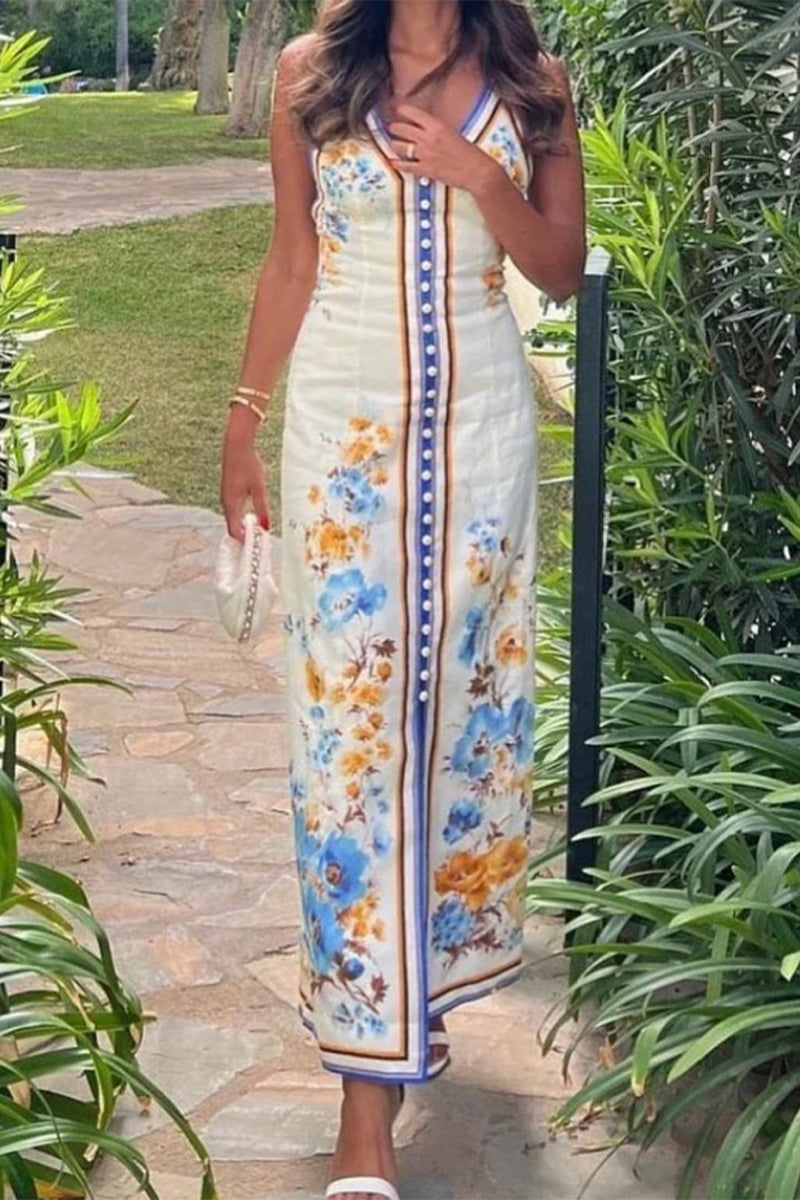 Vestidos casuales florales con frenillo, espalda descubierta y escote en V