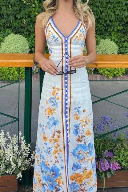 Vestidos casuales florales con frenillo, espalda descubierta y escote en V