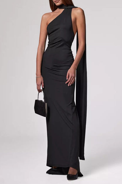 Vestidos irregulares sexis con cuello de bufanda, espalda descubierta y pliegues (4 colores)