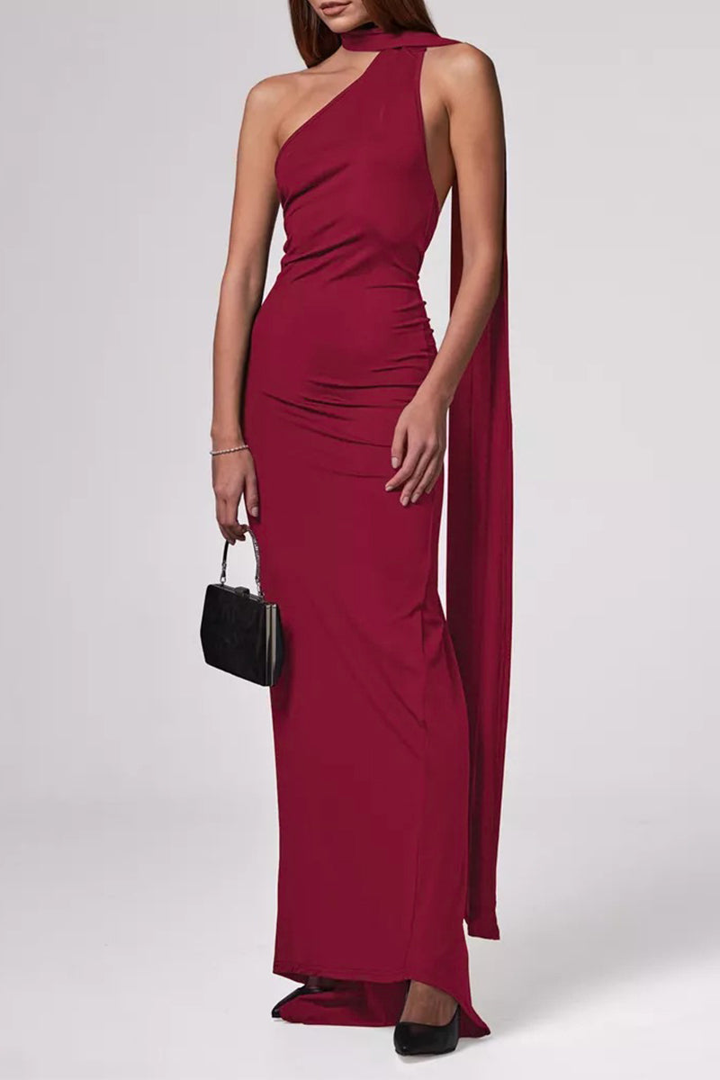 Vestidos irregulares sexis con cuello de bufanda, espalda descubierta y pliegues (4 colores)