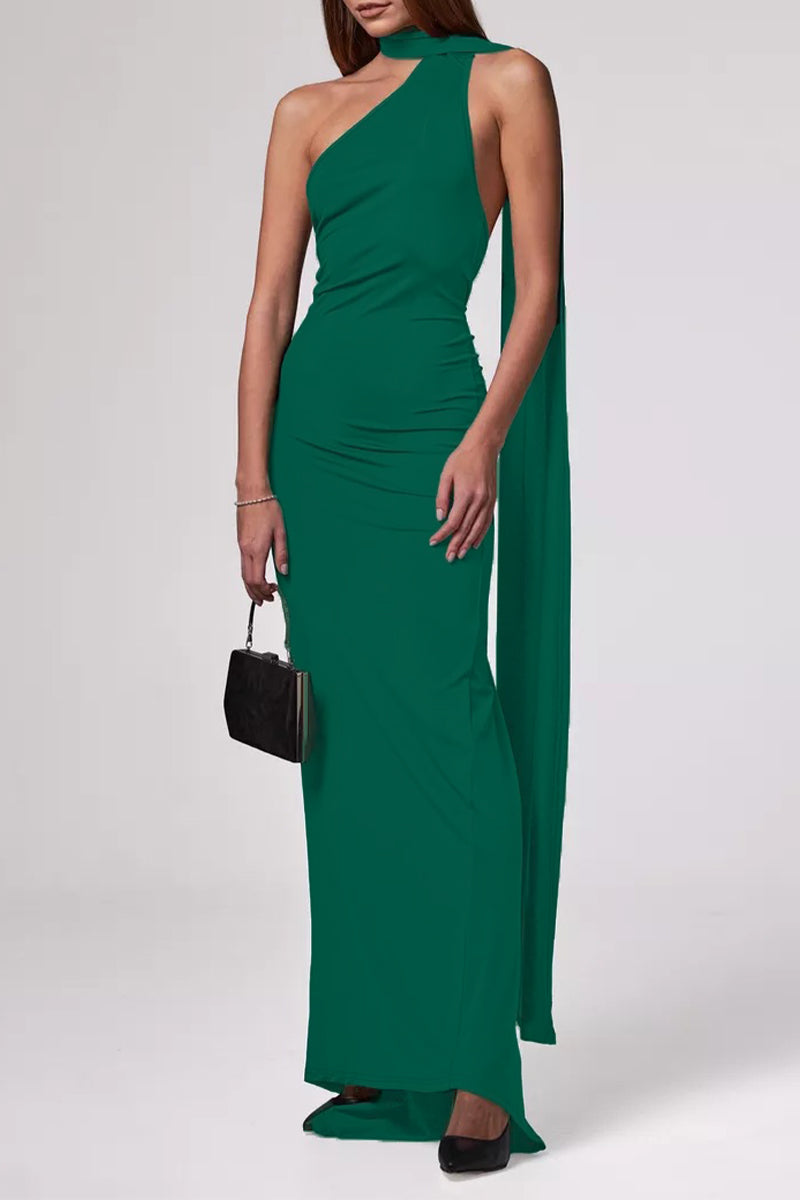 Vestidos irregulares sexis con cuello de bufanda, espalda descubierta y pliegues (4 colores)