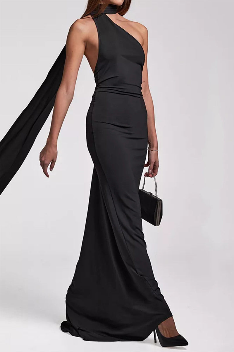 Vestidos irregulares sexis con cuello de bufanda, espalda descubierta y pliegues (4 colores)