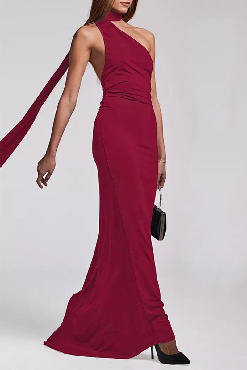 Vestidos irregulares sexis con cuello de bufanda, espalda descubierta y pliegues (4 colores)