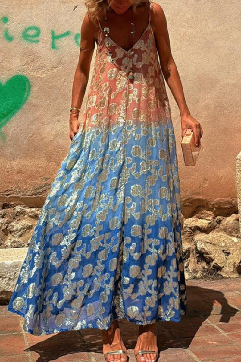 Vestidos sexys con escote en V y estampado degradado en contraste (3 colores)