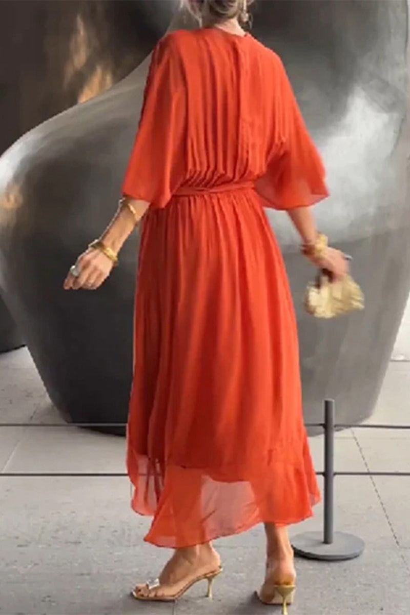 Elegantes vestidos irregulares con escote en V y banda sólida