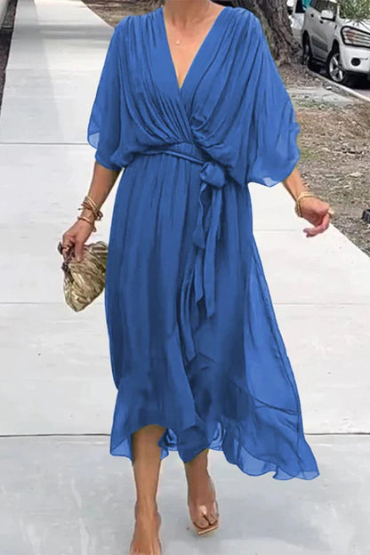 Elegantes vestidos irregulares con escote en V y banda sólida