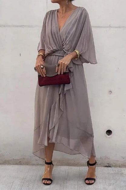 Elegantes vestidos irregulares con escote en V y banda sólida