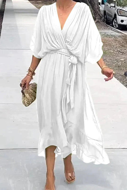 Elegantes vestidos irregulares con escote en V y banda sólida