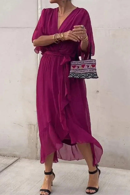 Elegantes vestidos irregulares con escote en V y banda sólida