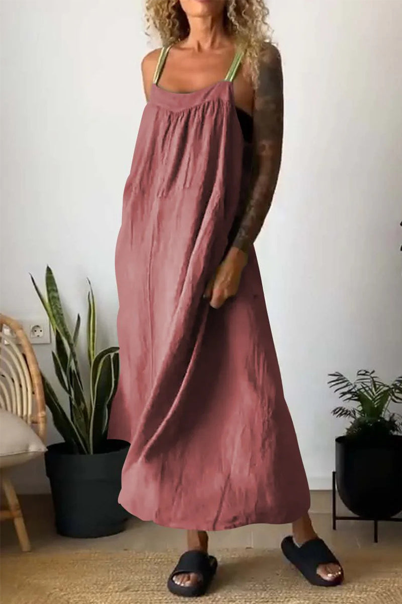 Vestidos casuales sencillos con bolsillos lisos, cuello cuadrado y tirantes (8 colores)