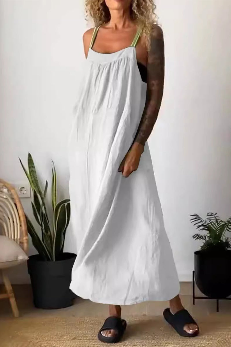 Vestidos casuales sencillos con bolsillos lisos, cuello cuadrado y tirantes (8 colores)