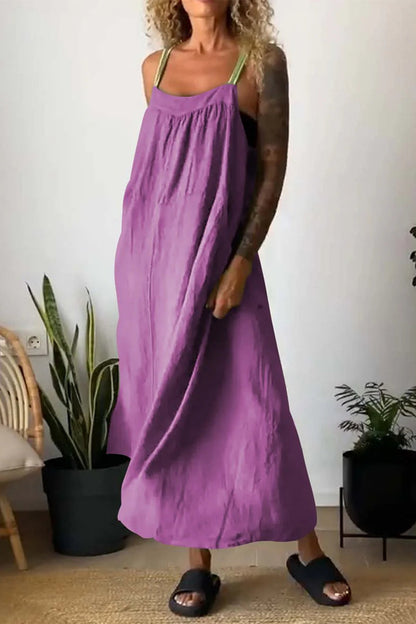 Vestidos casuales sencillos con bolsillos lisos, cuello cuadrado y tirantes (8 colores)