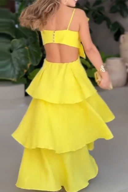 Vestidos largos sexis con tirantes finos, espalda descubierta y parches sólidos