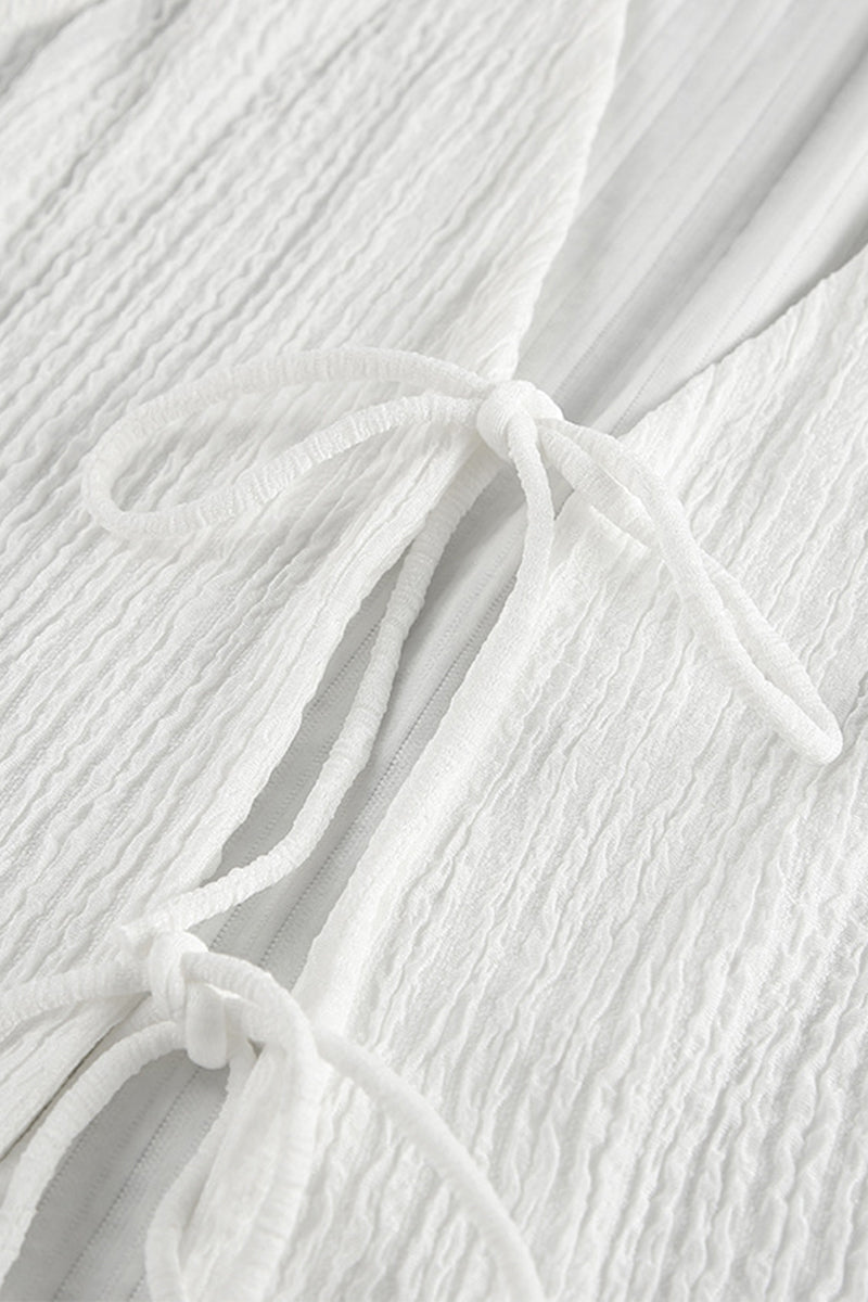 Conjunto de dos piezas informal sencillo, liso, con frenillo, pliegues, escote en V y sin mangas