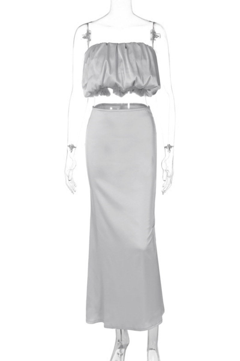 Conjunto de dos piezas sexy, liso, sin espalda, sin tirantes y sin mangas