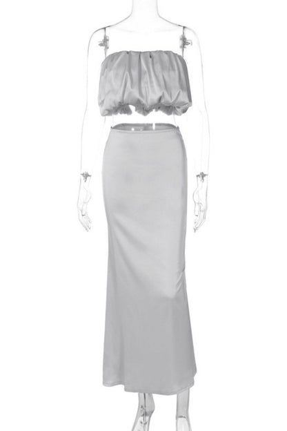 Conjunto de dos piezas sexy, liso, sin espalda, sin tirantes y sin mangas