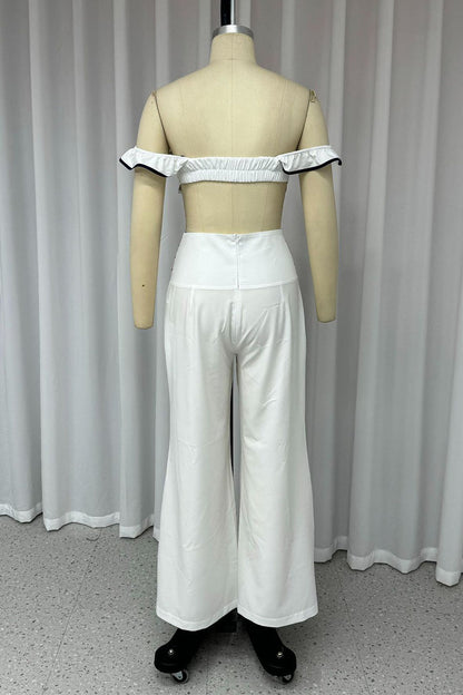 Elegante simplicidad, patchwork sólido, volantes, hombros descubiertos, dos piezas