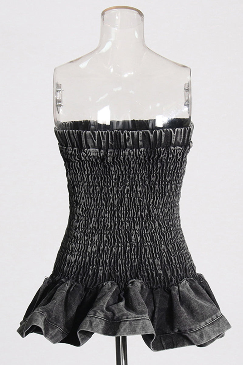 Tops vaqueros ajustados sexis informales de color liso sin espalda, sin tirantes y sin mangas