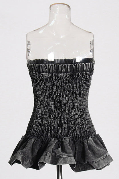 Tops vaqueros ajustados sexis informales de color liso sin espalda, sin tirantes y sin mangas