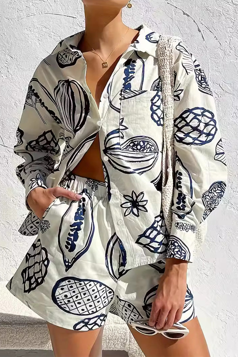Conjunto de dos piezas con cuello vuelto, manga larga y bolsillo con estampado de grafiti informal