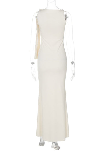 Vestidos elegantes de celebridades con falda de un solo paso, cuello oblicuo y frenillo liso (5 colores)