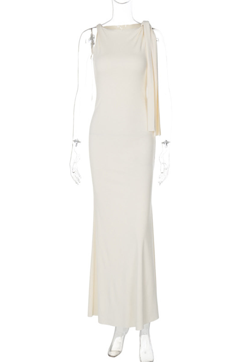 Vestidos elegantes de celebridades con falda de un solo paso, cuello oblicuo y frenillo liso