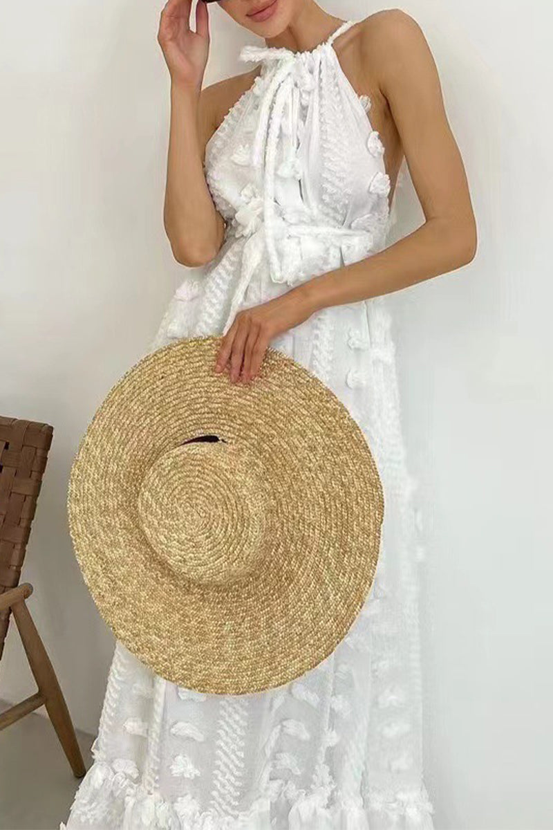 Vestidos elegantes y dulces con falda de pastel y cuello halter de patchwork liso