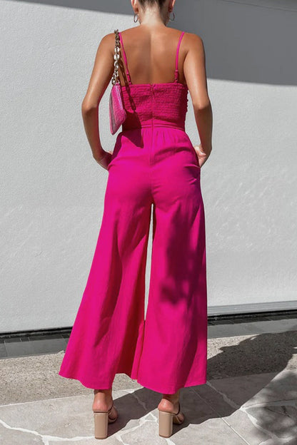 Monos casuales holgados con cuello en V y bolsillos sólidos (3 colores)