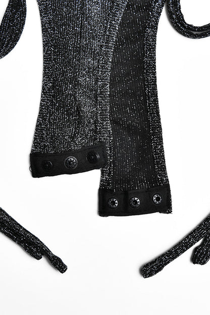 Traje de baño sexy de dos piezas con lentejuelas, sin tirantes y sin mangas, color sólido y cordón