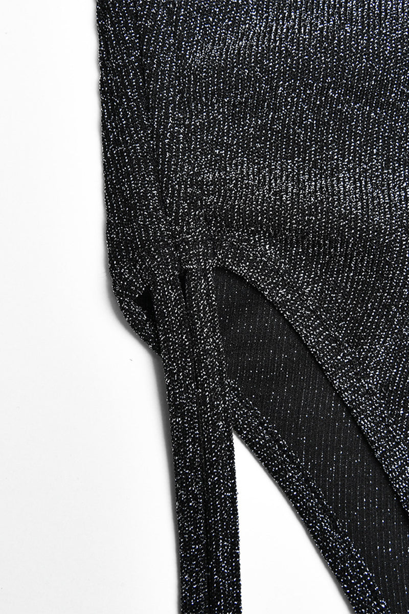 Traje de baño sexy de dos piezas con lentejuelas, sin tirantes y sin mangas, color sólido y cordón