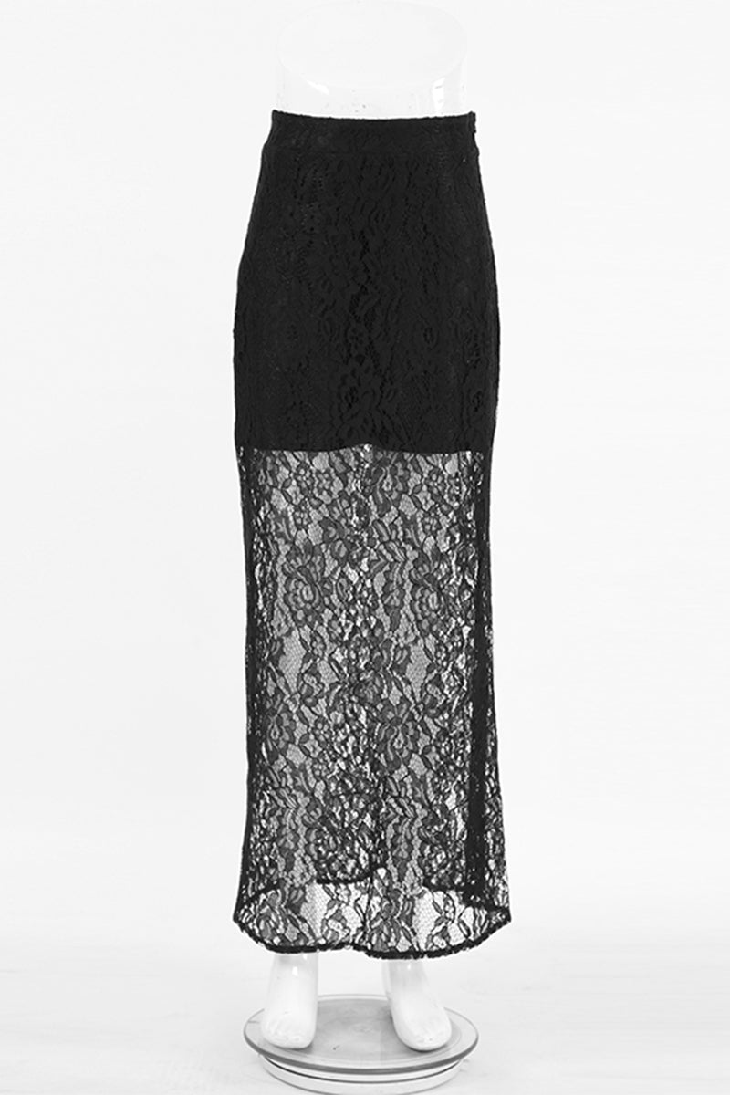 Braguita sexy de encaje transparente, recta, de cintura alta y color liso