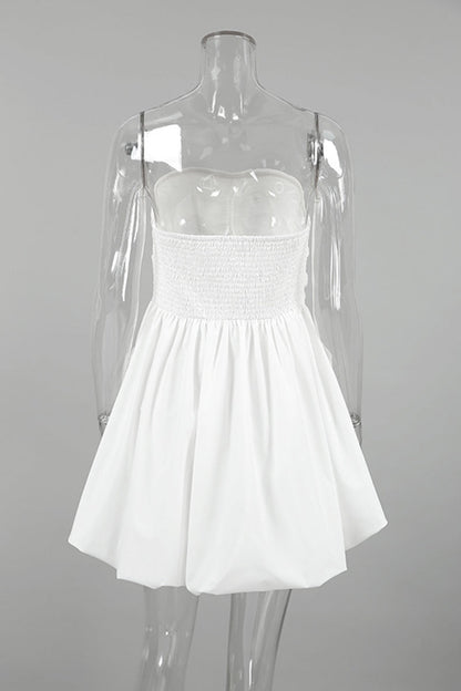 Vestidos elegantes sin tirantes, con bolsillos, lisos y pliegues