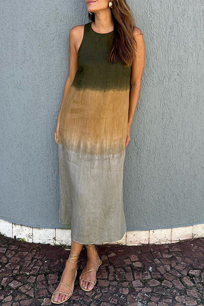 Vestidos casuales sin mangas con cuello redondo, estampado degradado y contraste (8 colores)