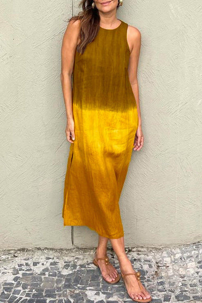 Vestidos casuales sin mangas con cuello redondo, estampado degradado y contraste (8 colores)