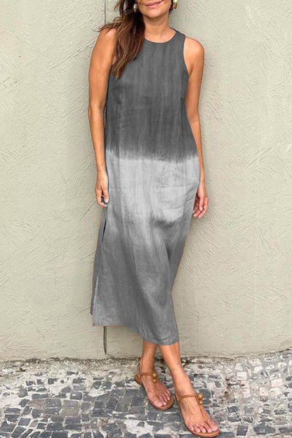 Vestidos casuales sin mangas con cuello redondo, estampado degradado y contraste (8 colores)