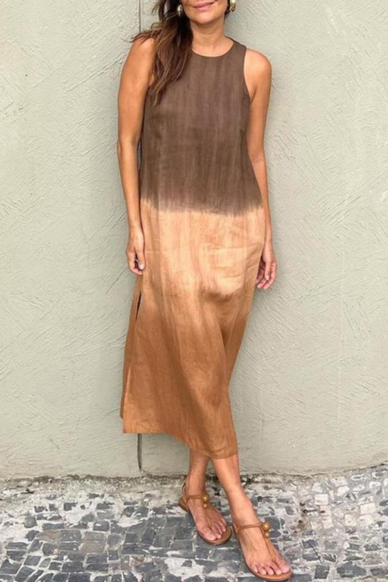 Vestidos casuales sin mangas con cuello redondo, estampado degradado y contraste (8 colores)