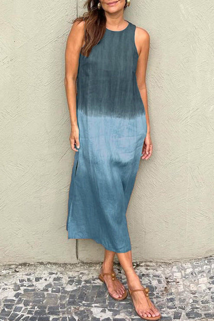 Vestidos casuales sin mangas con cuello redondo, estampado degradado y contraste (8 colores)