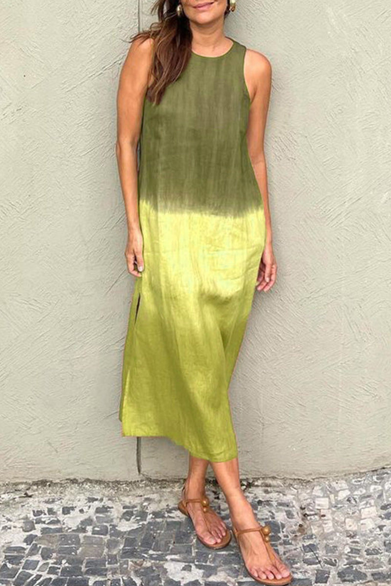 Vestidos casuales sin mangas con cuello redondo, estampado degradado y contraste (8 colores)