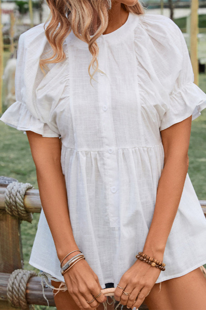 Blusas casuales sencillas de cuello redondo liso