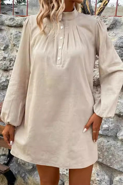 Vestidos casuales sencillos con botones lisos y cuello mandarín en forma de A