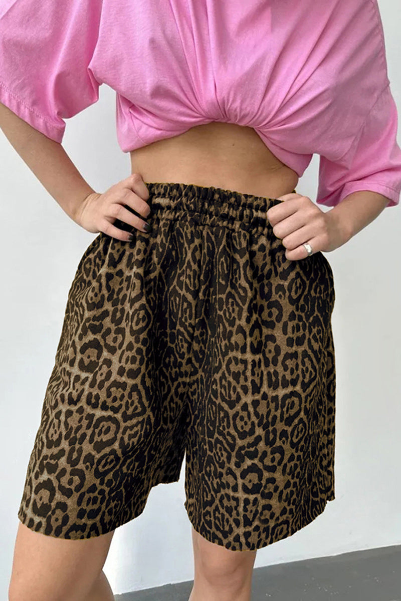 Pantalones holgados de cintura alta con estampado de leopardo y patchwork de estilo urbano