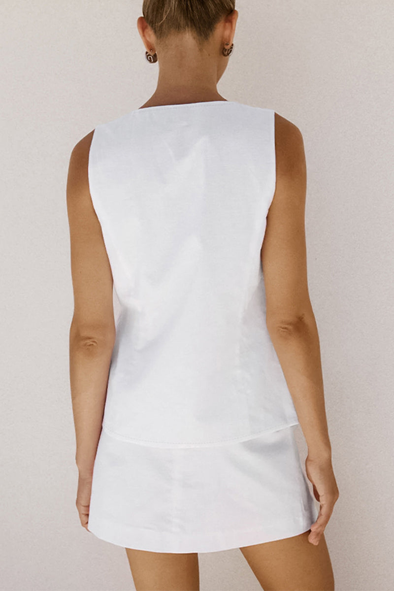 Conjunto de dos piezas sin mangas con escote en V y cordones en color liso para uso diario