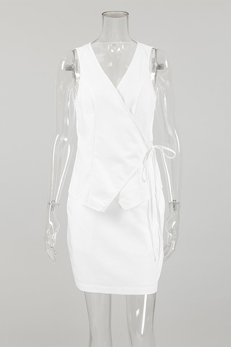 Conjunto de dos piezas sin mangas con escote en V y cordones en color liso para uso diario